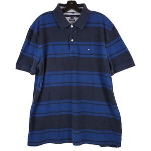 TOMMY HILFIGER Polo Shirt Mens XL Blue Stripes Casual Classic Fit Outdoor Preppy